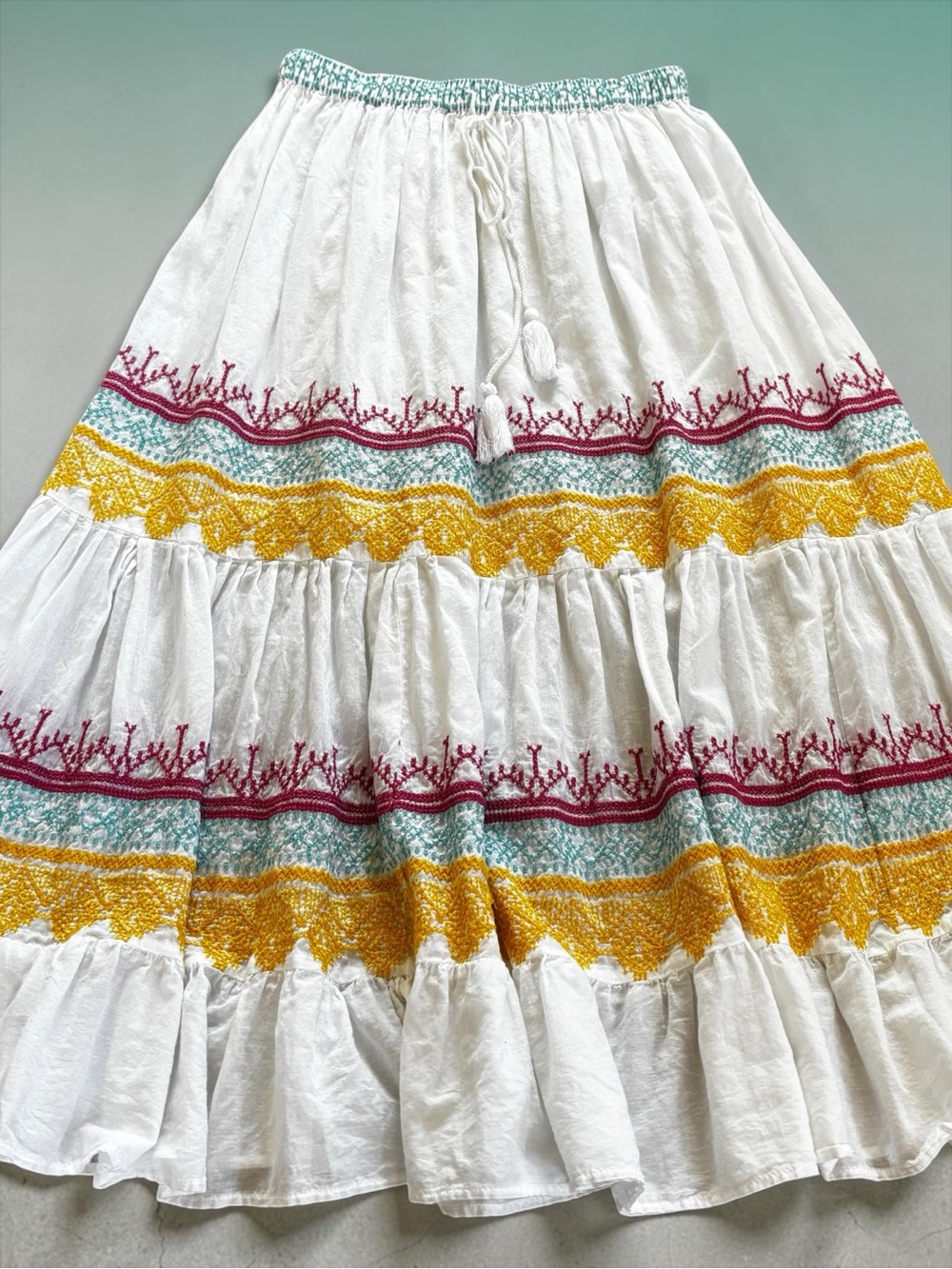 TOLANI SUNDANCE  Women's Embroidered Tiered Maxi Skirt (S)
